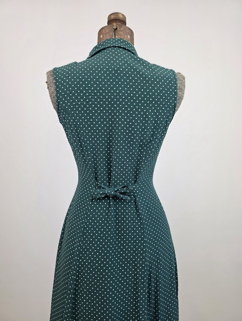 My Michelle Vintage 90's Women's Green Polkadot Button Front Collared Dress 3/4 - Picture 11 of 13